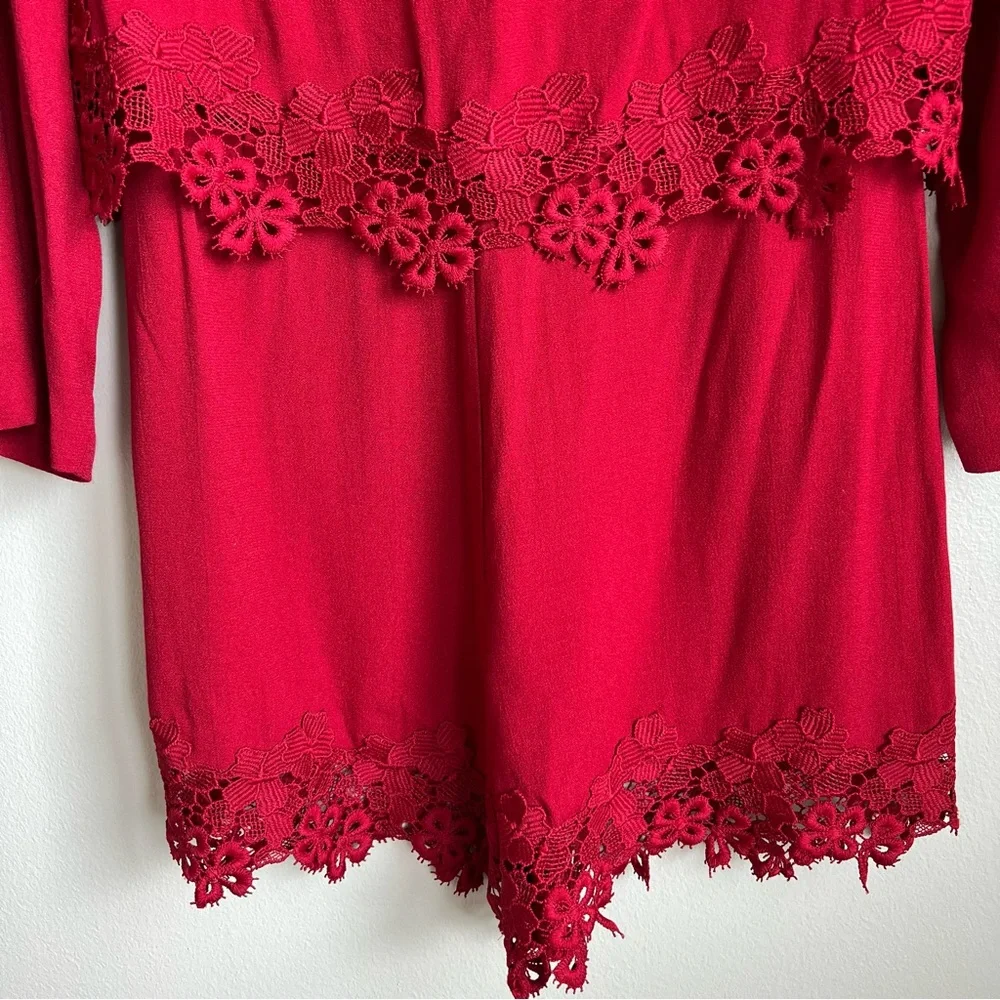 Zara Red Lace Trim Long Sleeve Romper, Size Medium - Picture 5 of 6
